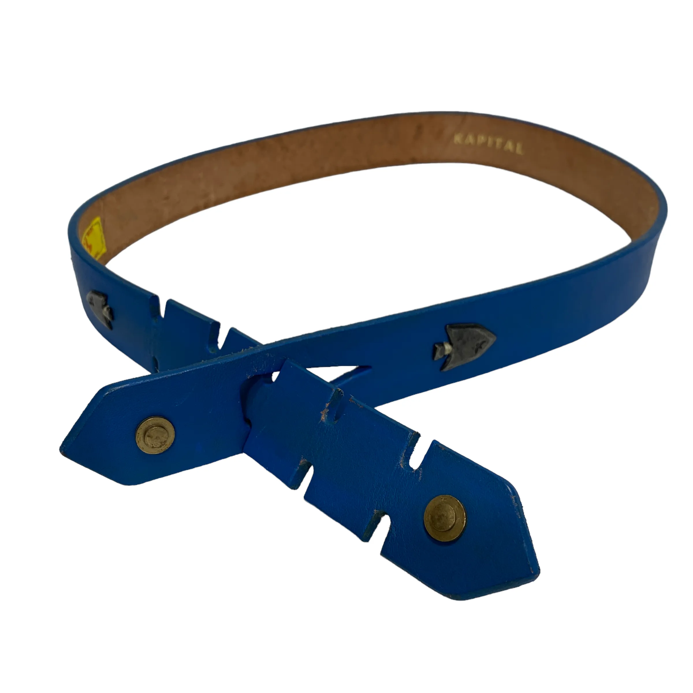 [1] Kapital Arrowhead Painted Leather Belt Blue