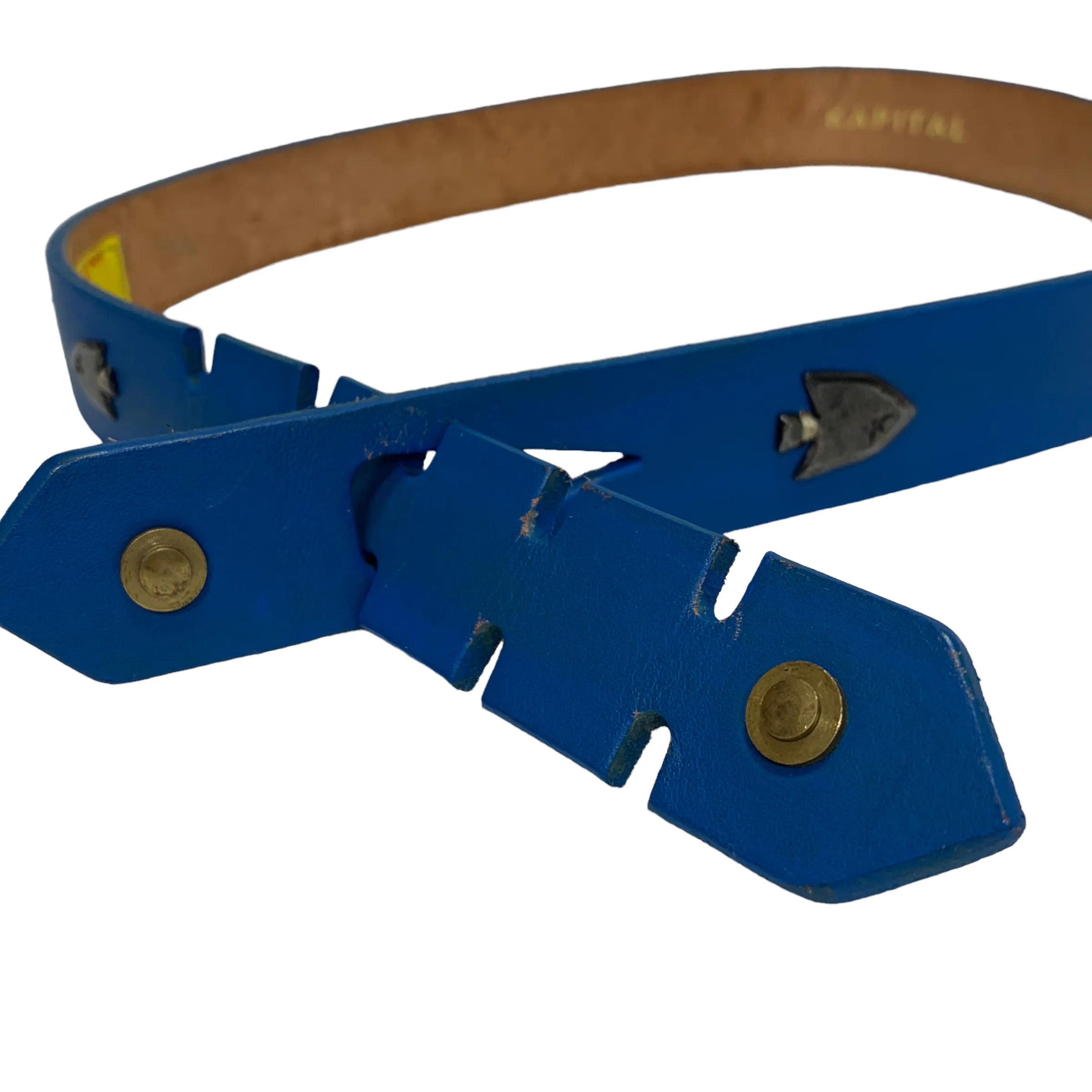 [1] Kapital Arrowhead Painted Leather Belt Blue
