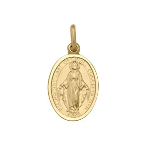 (10K , 14K, 18K) Yellow Gold (11mm) Miraculous Medal Oval Pendant