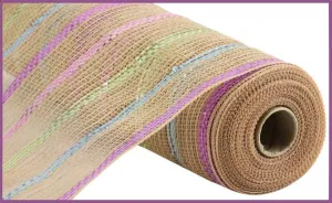10" Poly/Jute Matte Stripe Mesh: Natural, Light Pink, Sage (10 Yards) RY8031AW