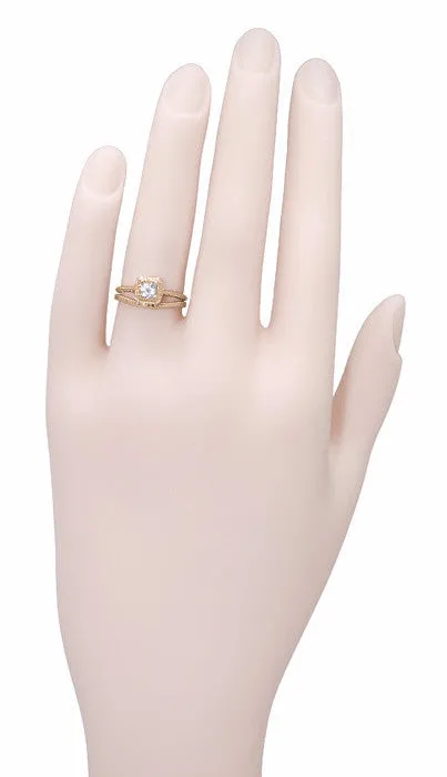 14 Karat Rose Gold Art Deco Engraved Wheat Thin Curved Wedding Ring