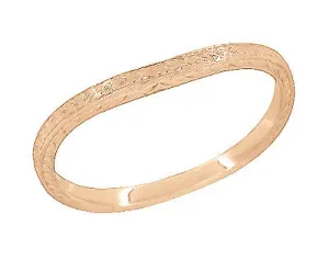 14 Karat Rose Gold Art Deco Engraved Wheat Thin Curved Wedding Ring