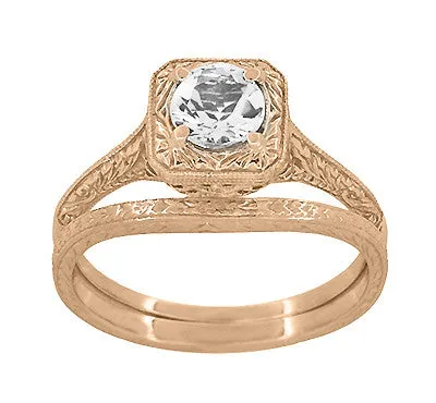 14 Karat Rose Gold Art Deco Engraved Wheat Thin Curved Wedding Ring