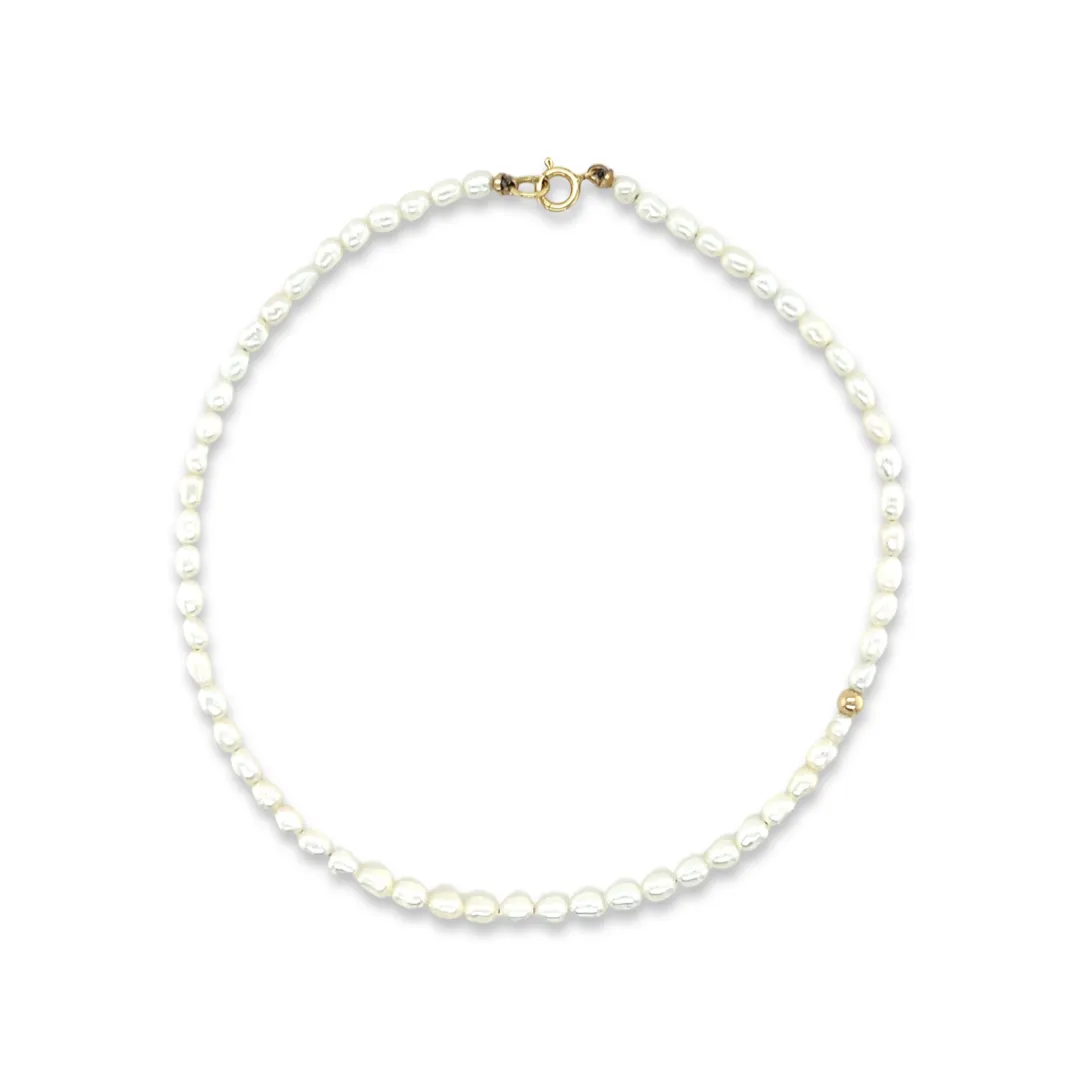 14K Gold 3mm Freshwater Seed Pearl Anklet