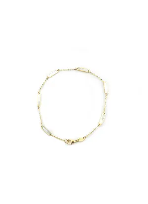 14K Gold Mother of Pearl Inlay Rectangle Station Bracelet