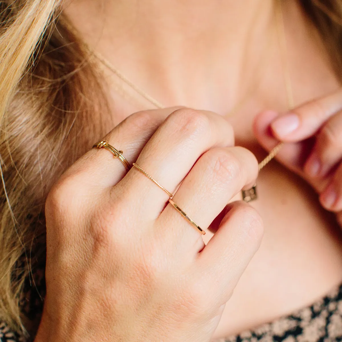 14k Gold Thin Hammered Band Ring
