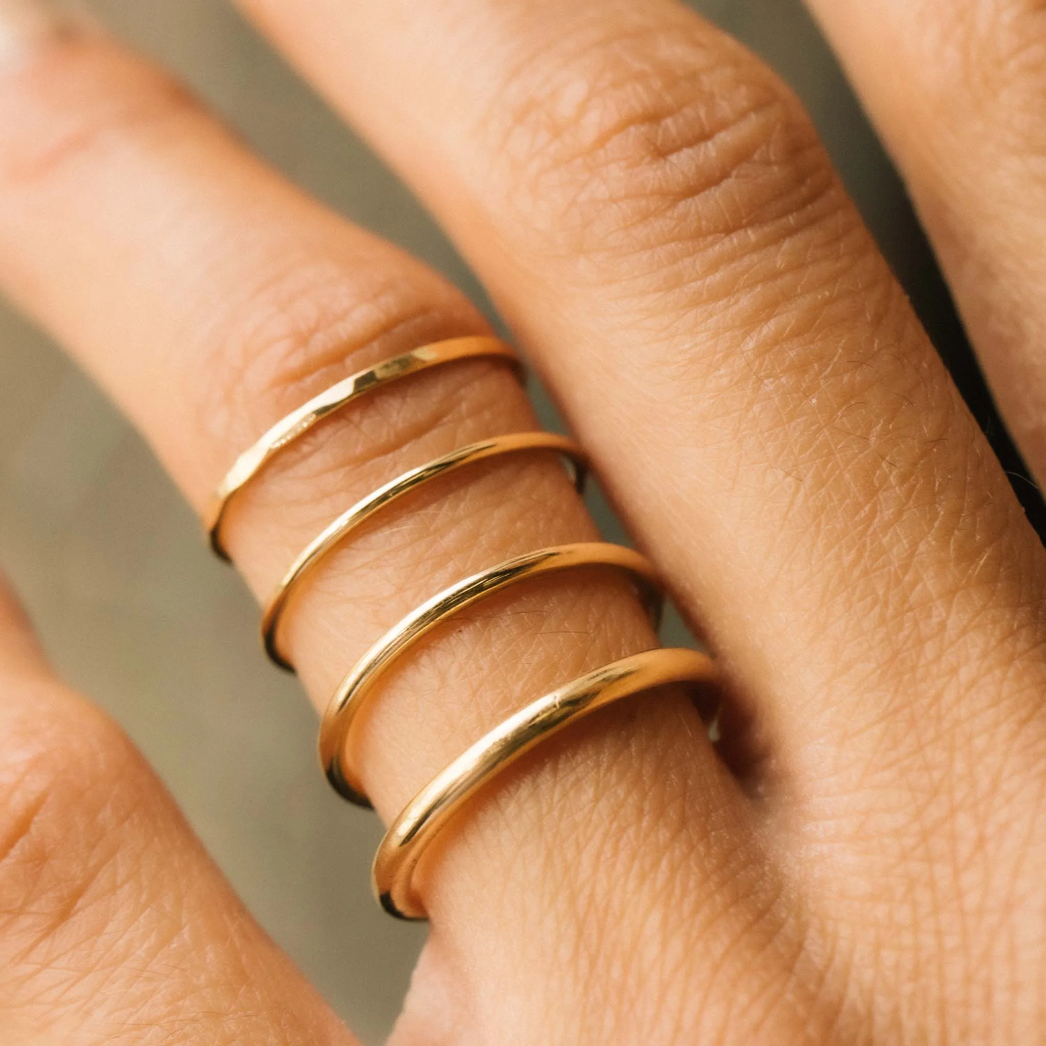 14k Gold Thin Hammered Band Ring