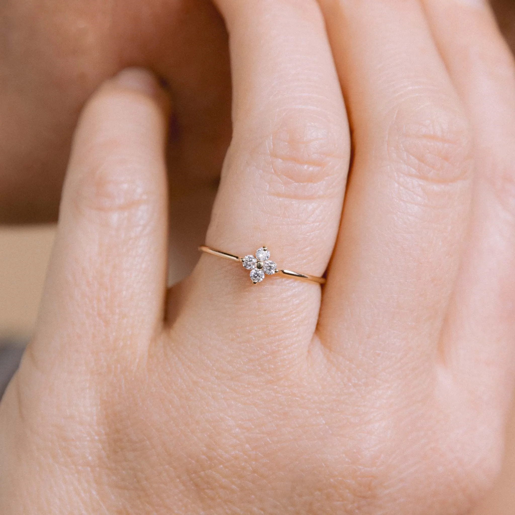 14k Prong Diamond Quad Ring