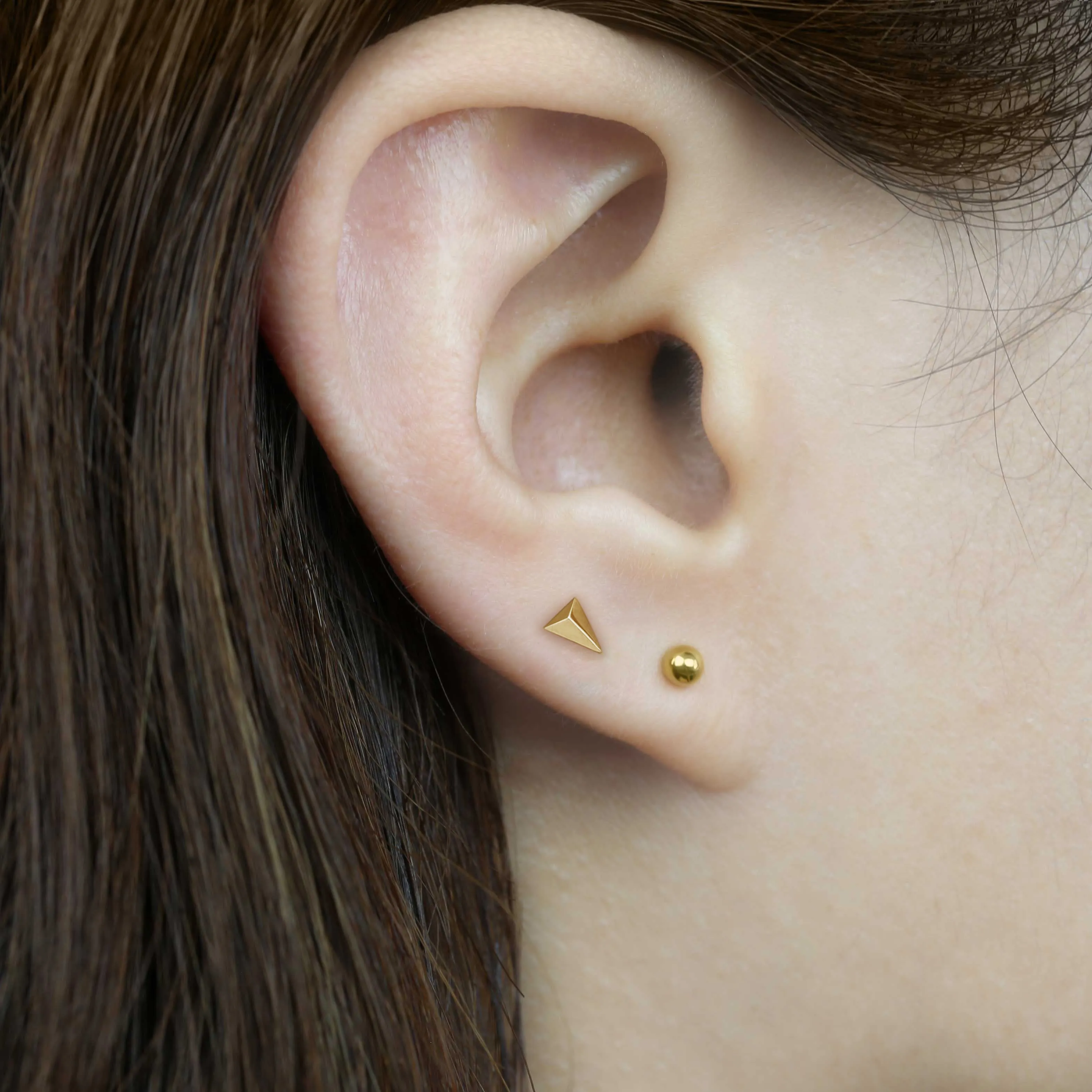 14k Solid Gold 3D Triangle Stud Earring