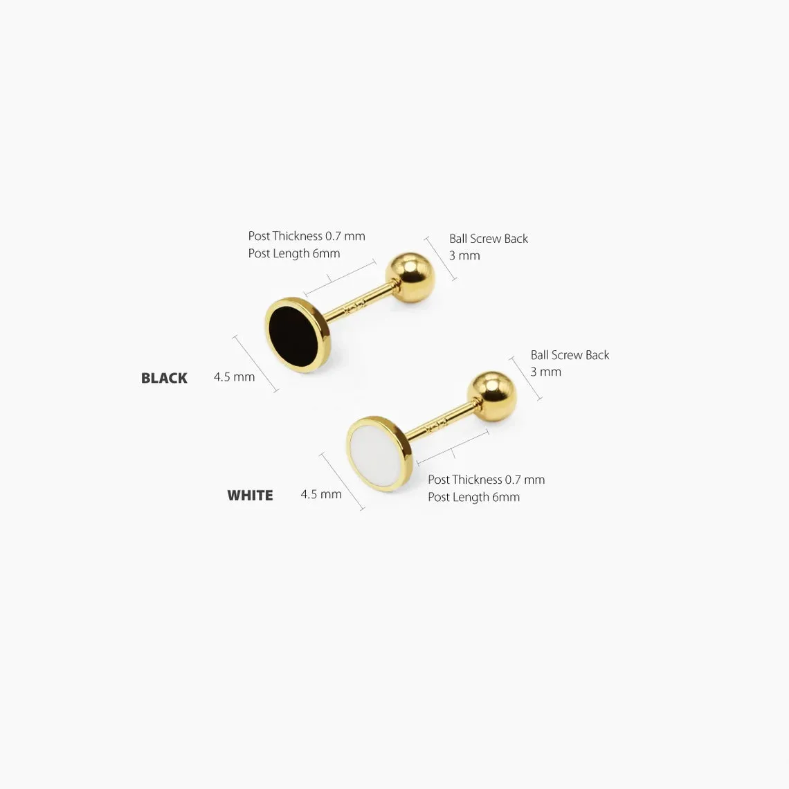 14k Solid Gold Black White Circle Stud Earring