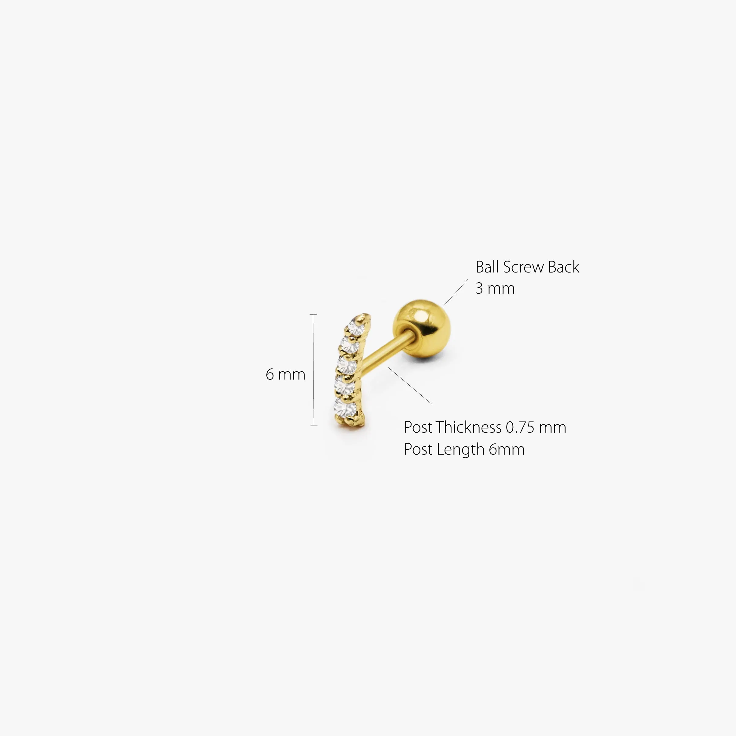 14k Solid Gold Crescendo CZ Stud Earring
