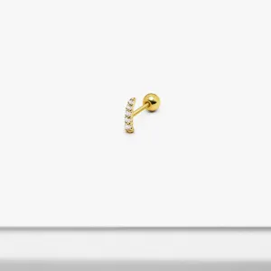 14k Solid Gold Crescendo CZ Stud Earring