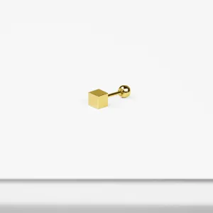 14k Solid Gold Cube Stud Earring