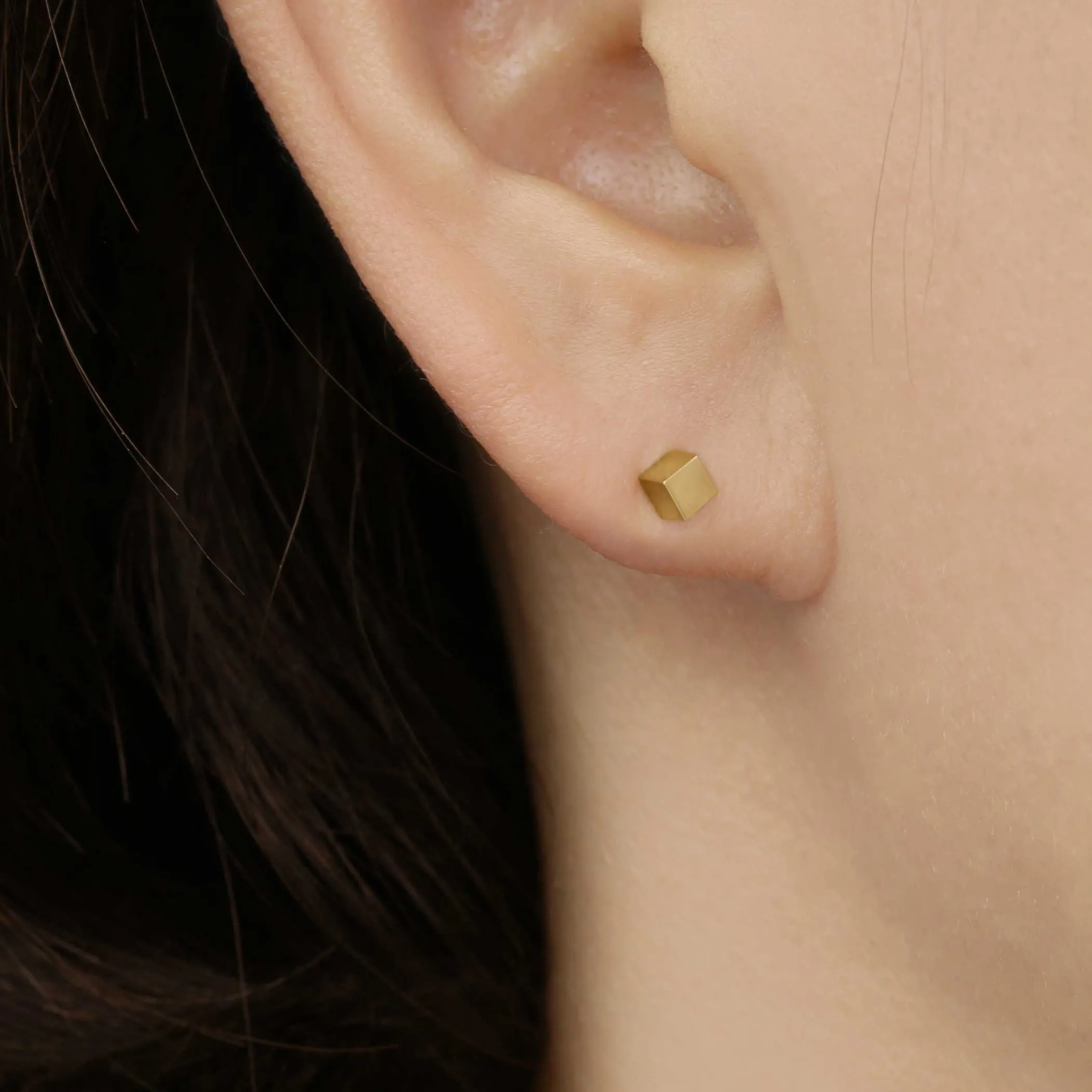 14k Solid Gold Cube Stud Earring
