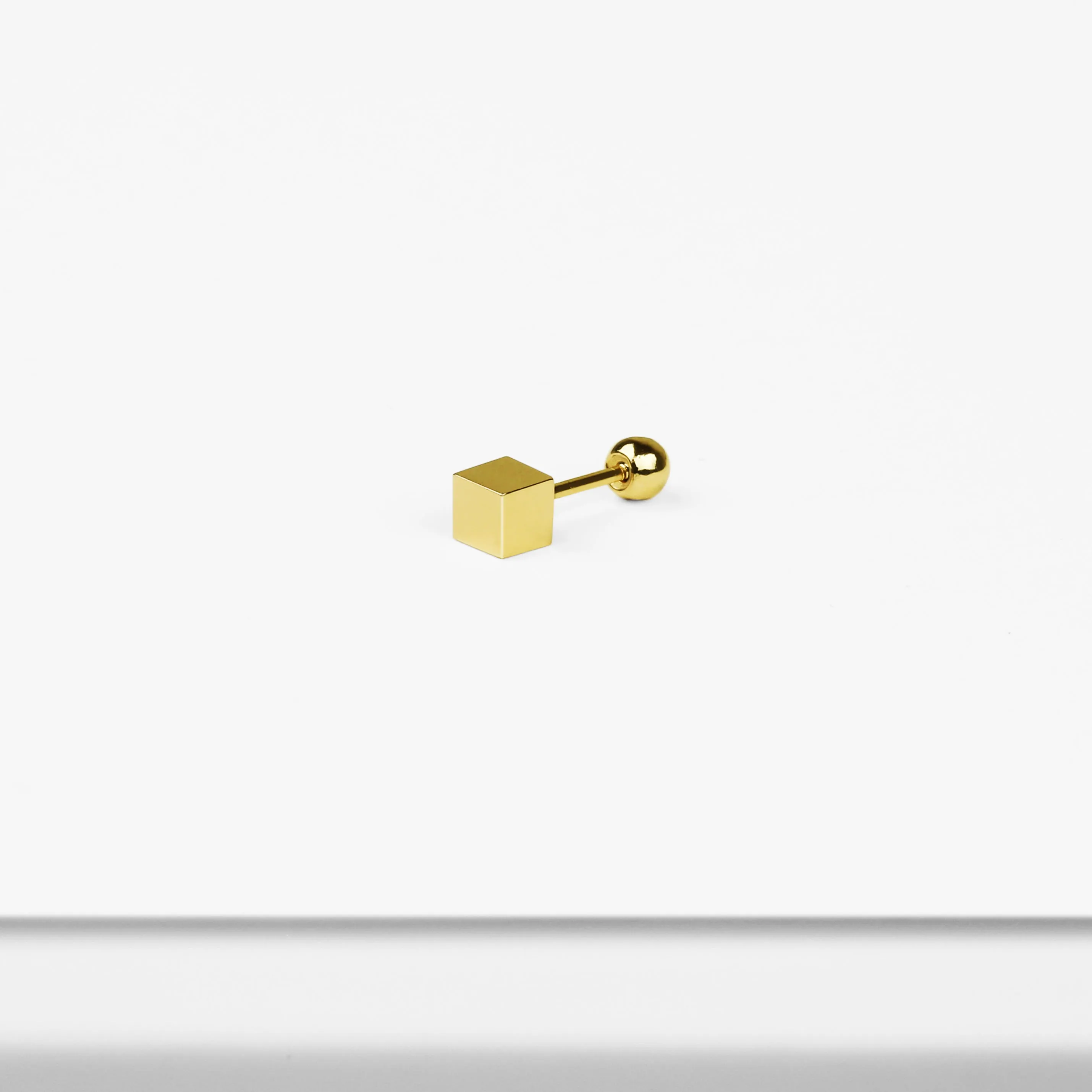 14k Solid Gold Cube Stud Earring