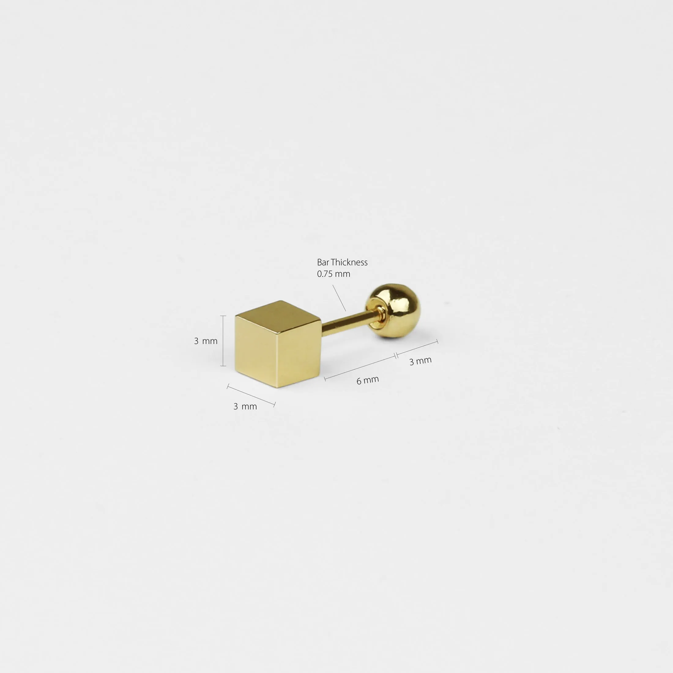 14k Solid Gold Cube Stud Earring
