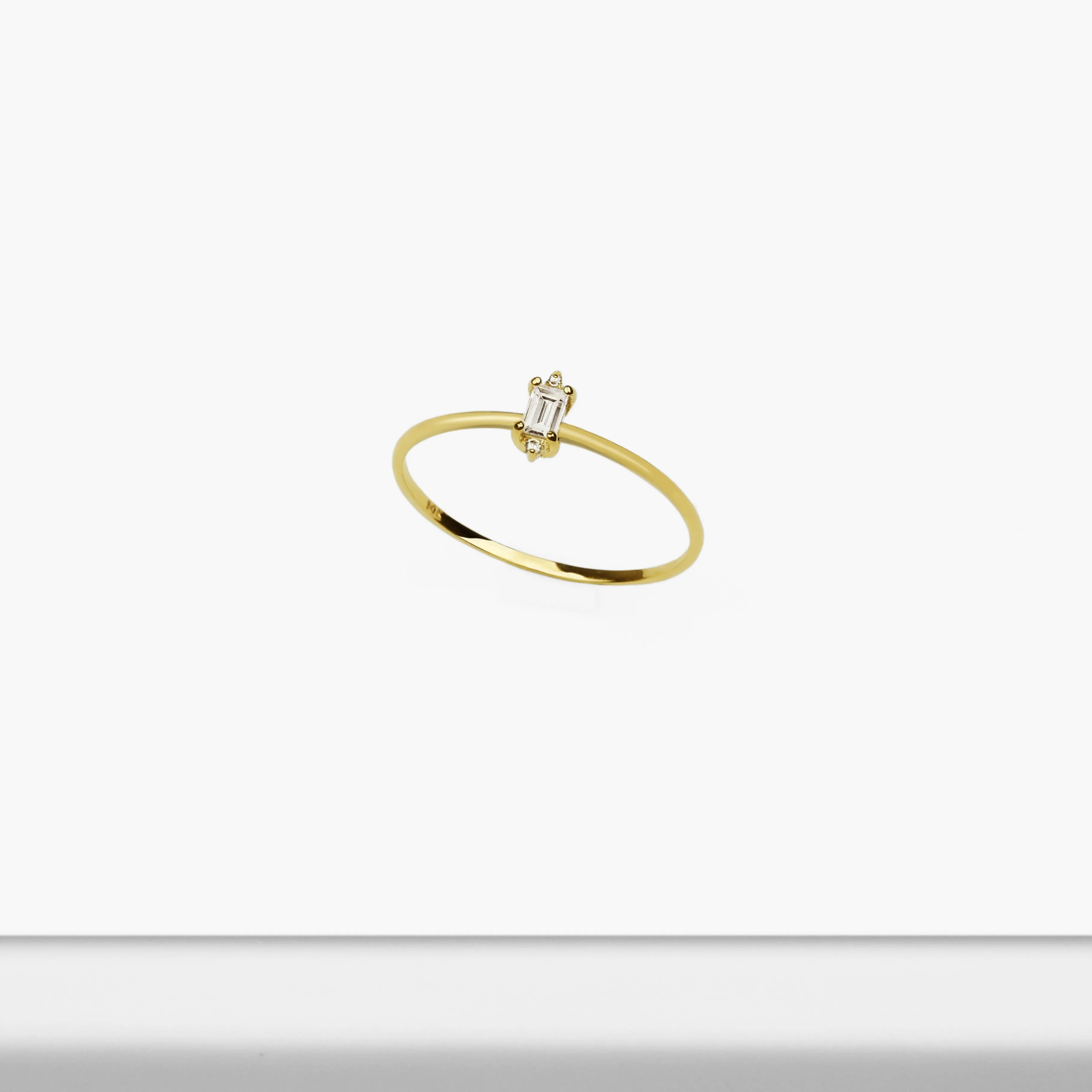14k Solid Gold Dainty Baguette CZ Ring