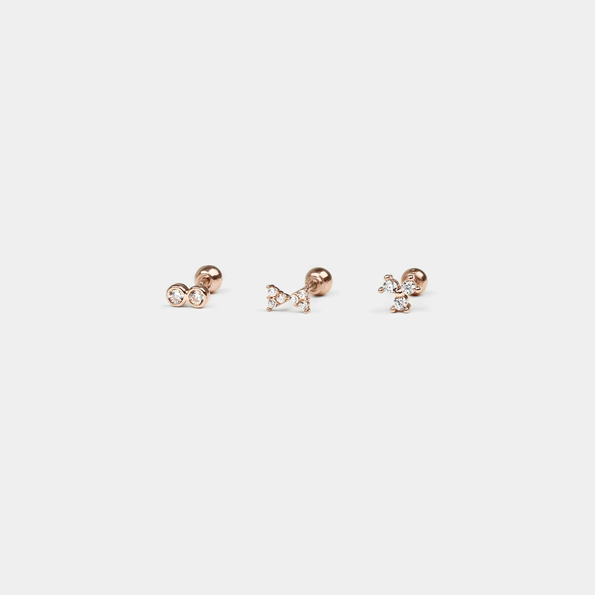 14k Solid Gold Double CZ Stud Earring