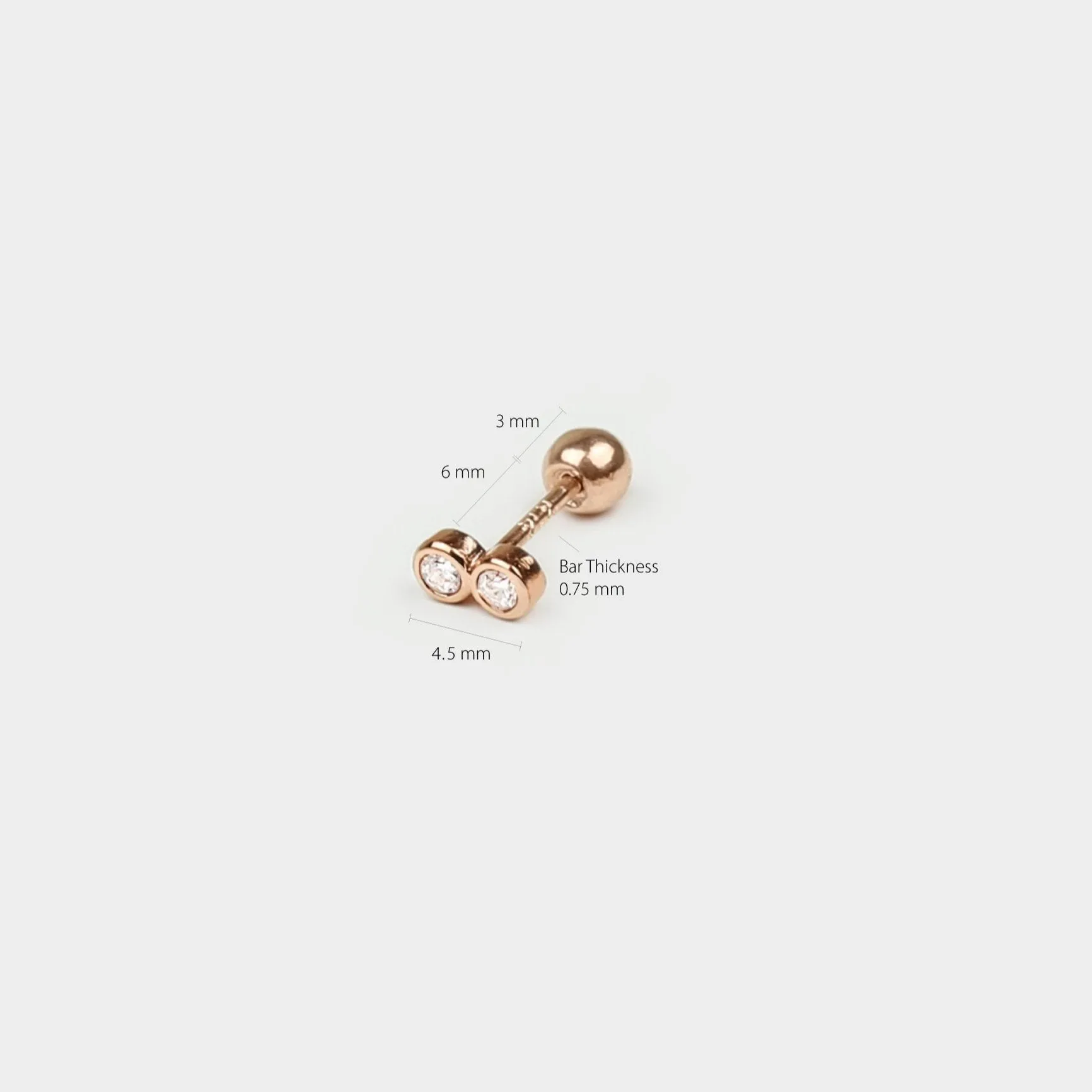 14k Solid Gold Double CZ Stud Earring