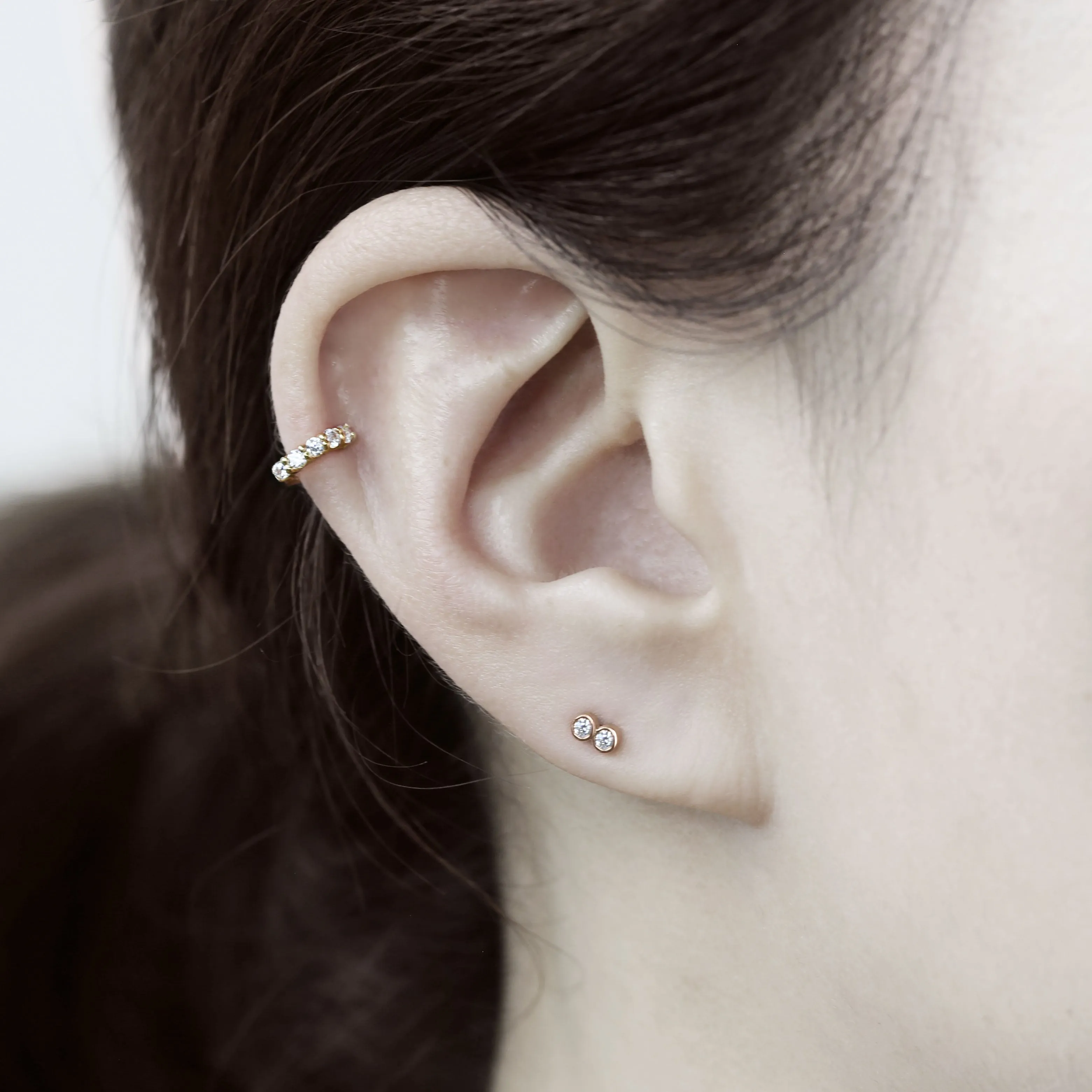 14k Solid Gold Double CZ Stud Earring