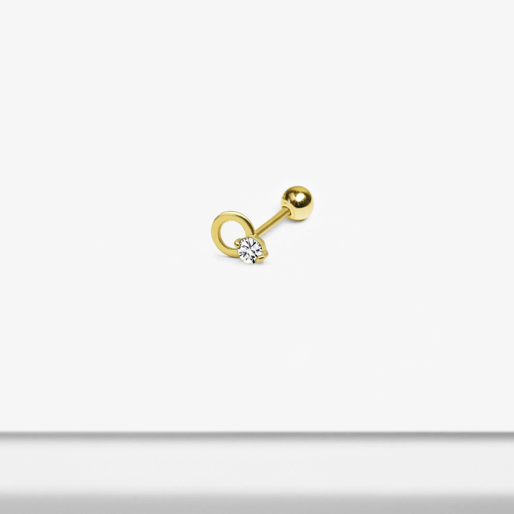 14k Solid Gold Open Circle CZ Point Stud Earring