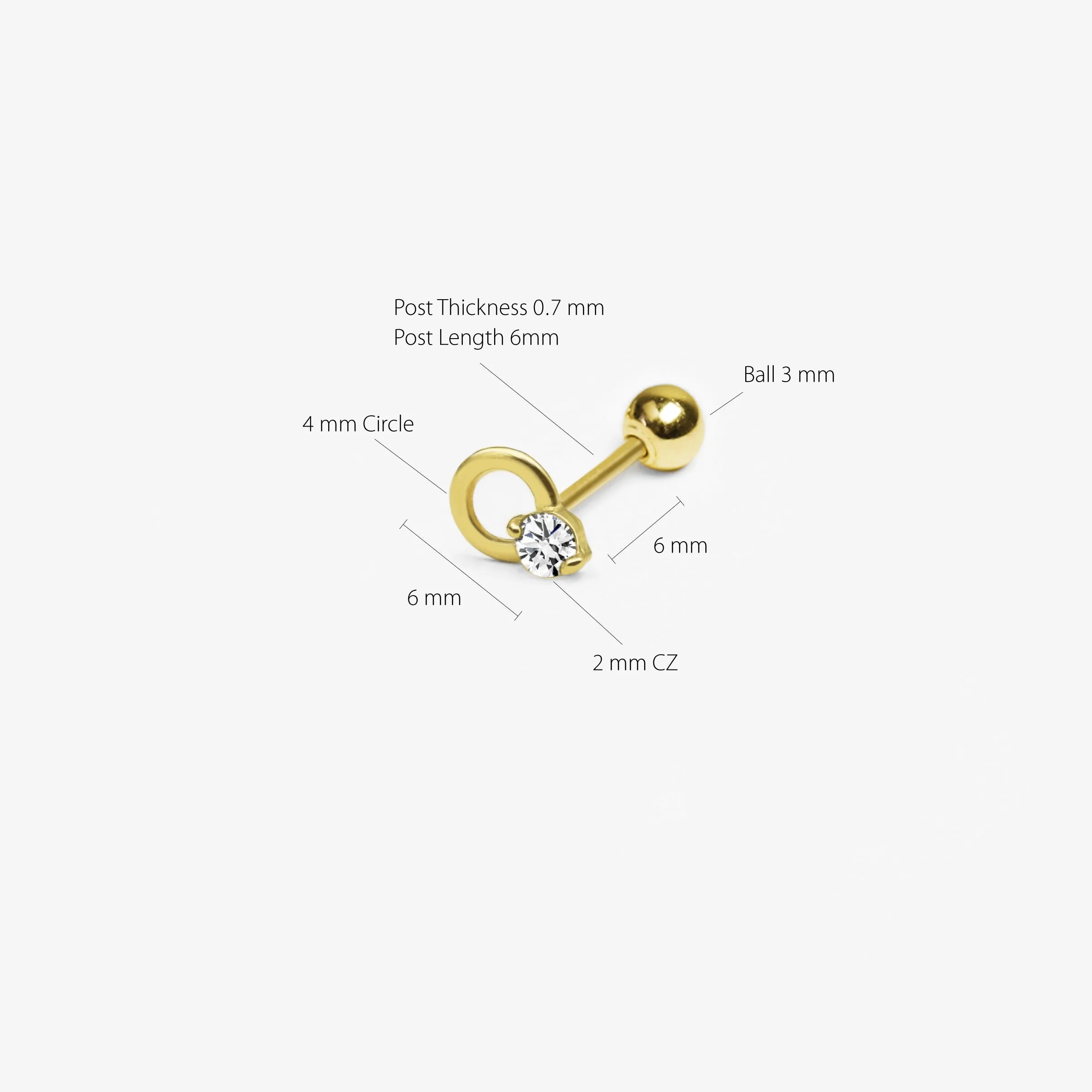 14k Solid Gold Open Circle CZ Point Stud Earring