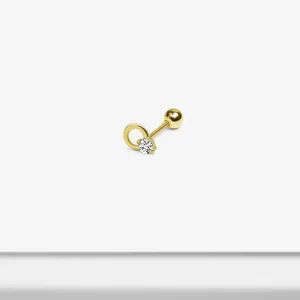 14k Solid Gold Open Circle CZ Point Stud Earring