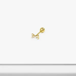 14k Solid Gold Ribbon CZ Stud Earring