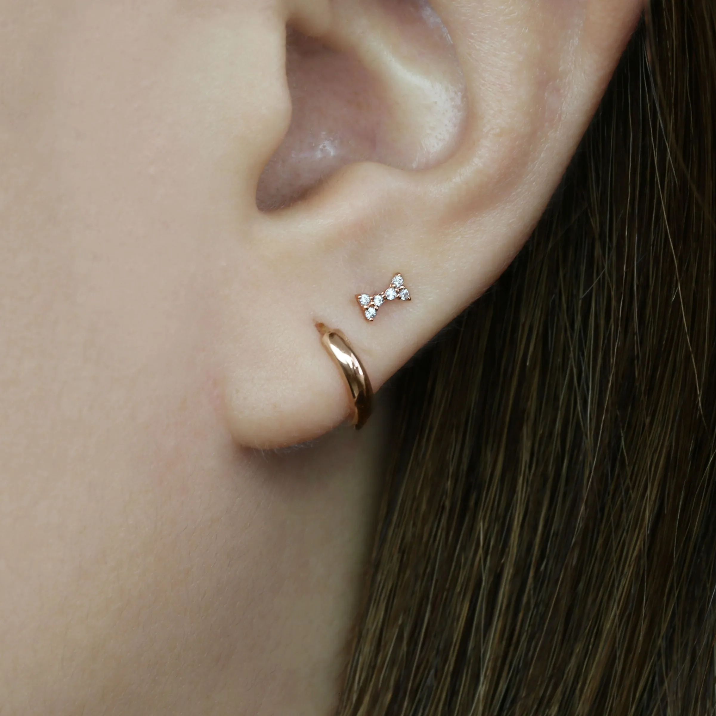 14k Solid Gold Ribbon CZ Stud Earring