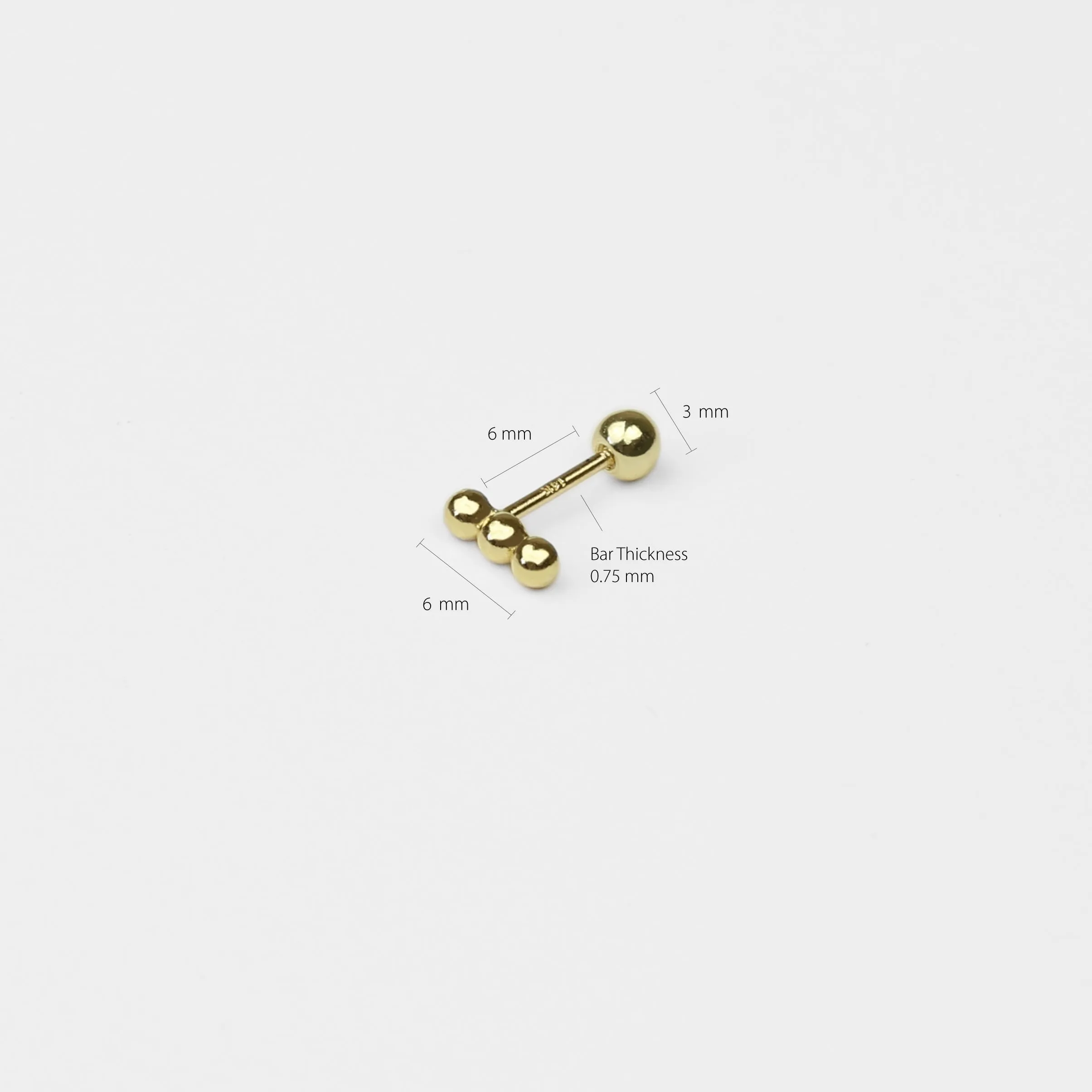 14k Solid Gold Small Ball Stick Stud Earring