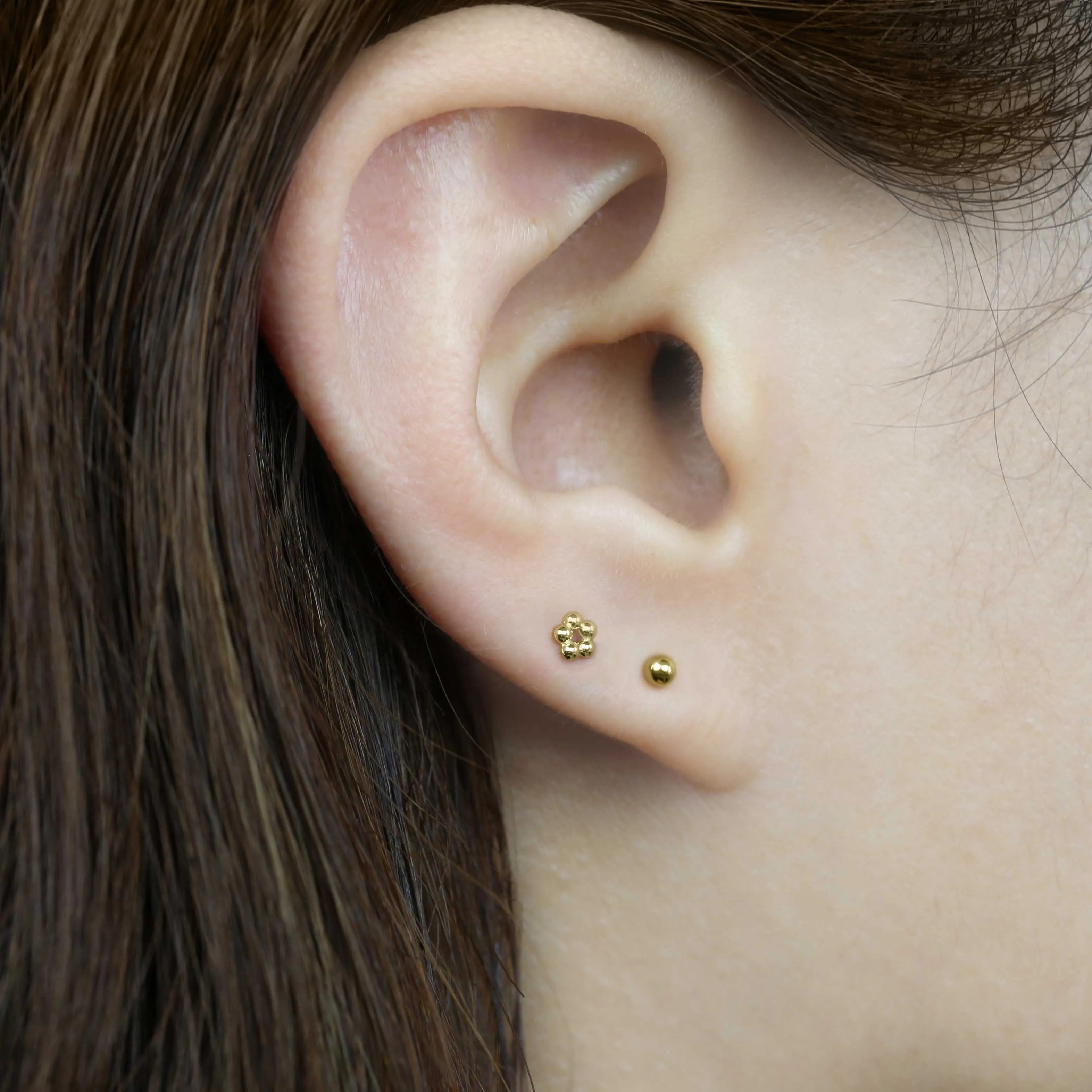 14k Solid Gold Tiny Ball Circle Stud Earring