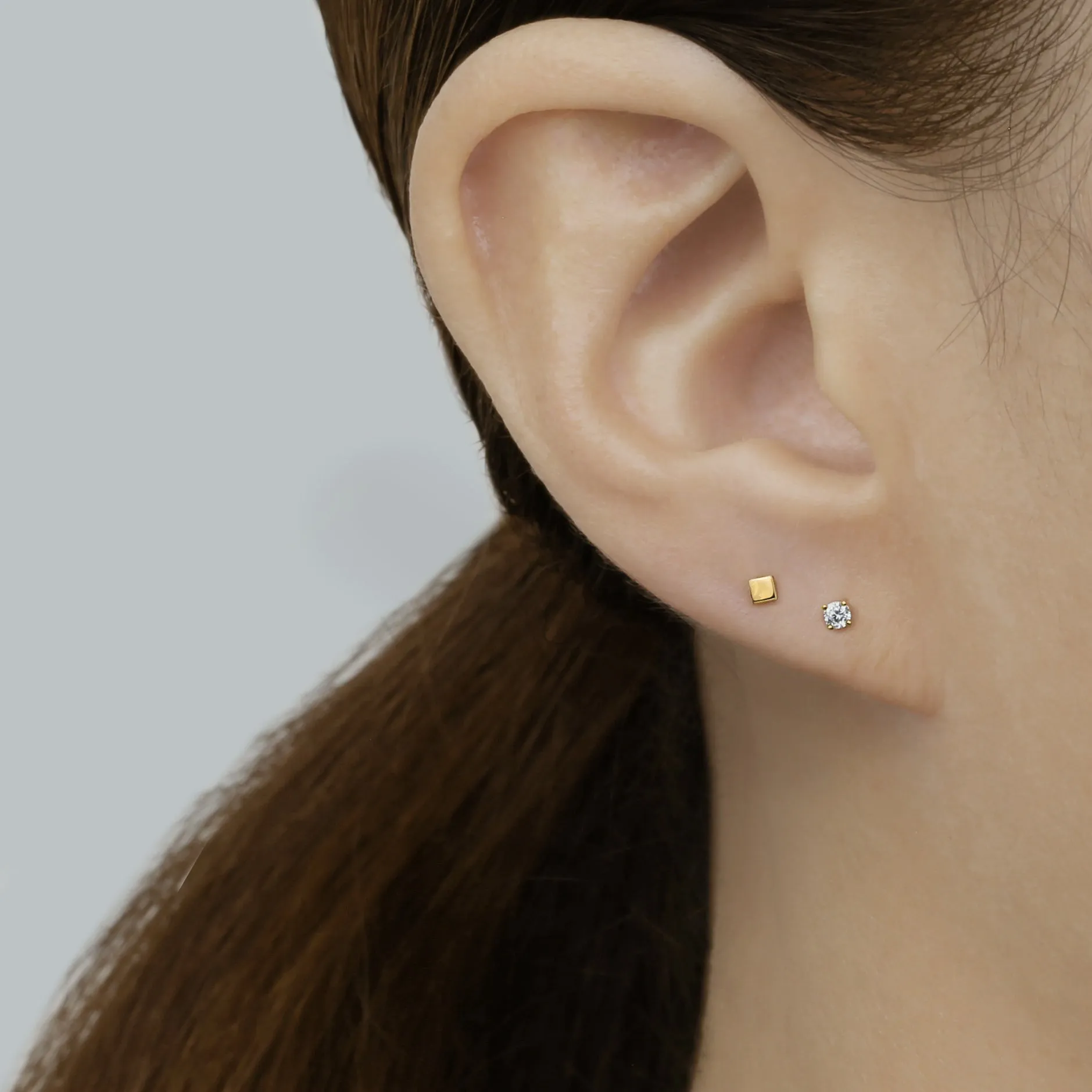 14k Solid Gold Tiny Square Stud Earring
