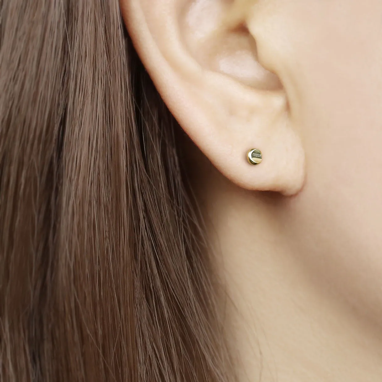 14k Solid Gold Wavy Circle Stud Earring