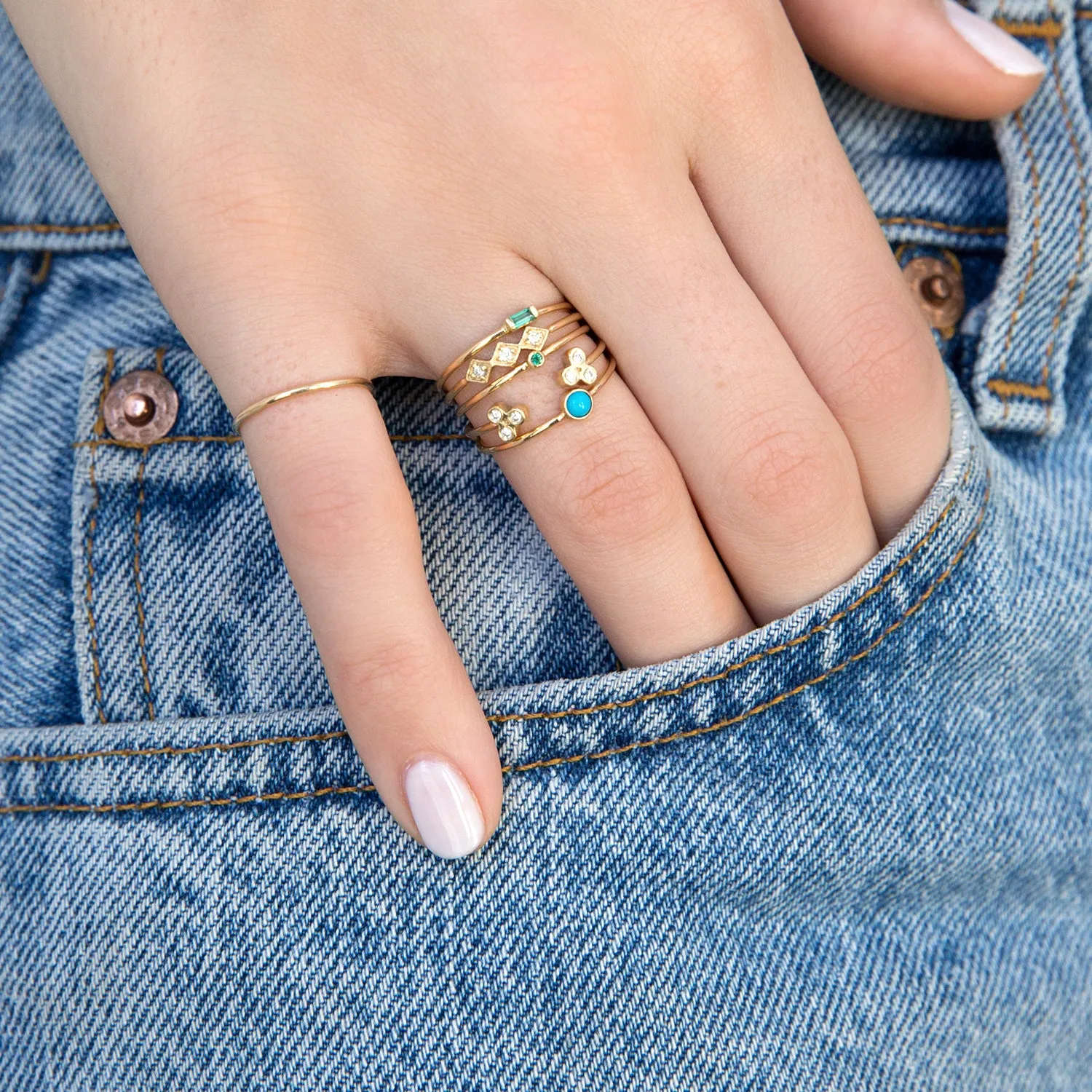 14k Tiny Emerald Bezel Ring