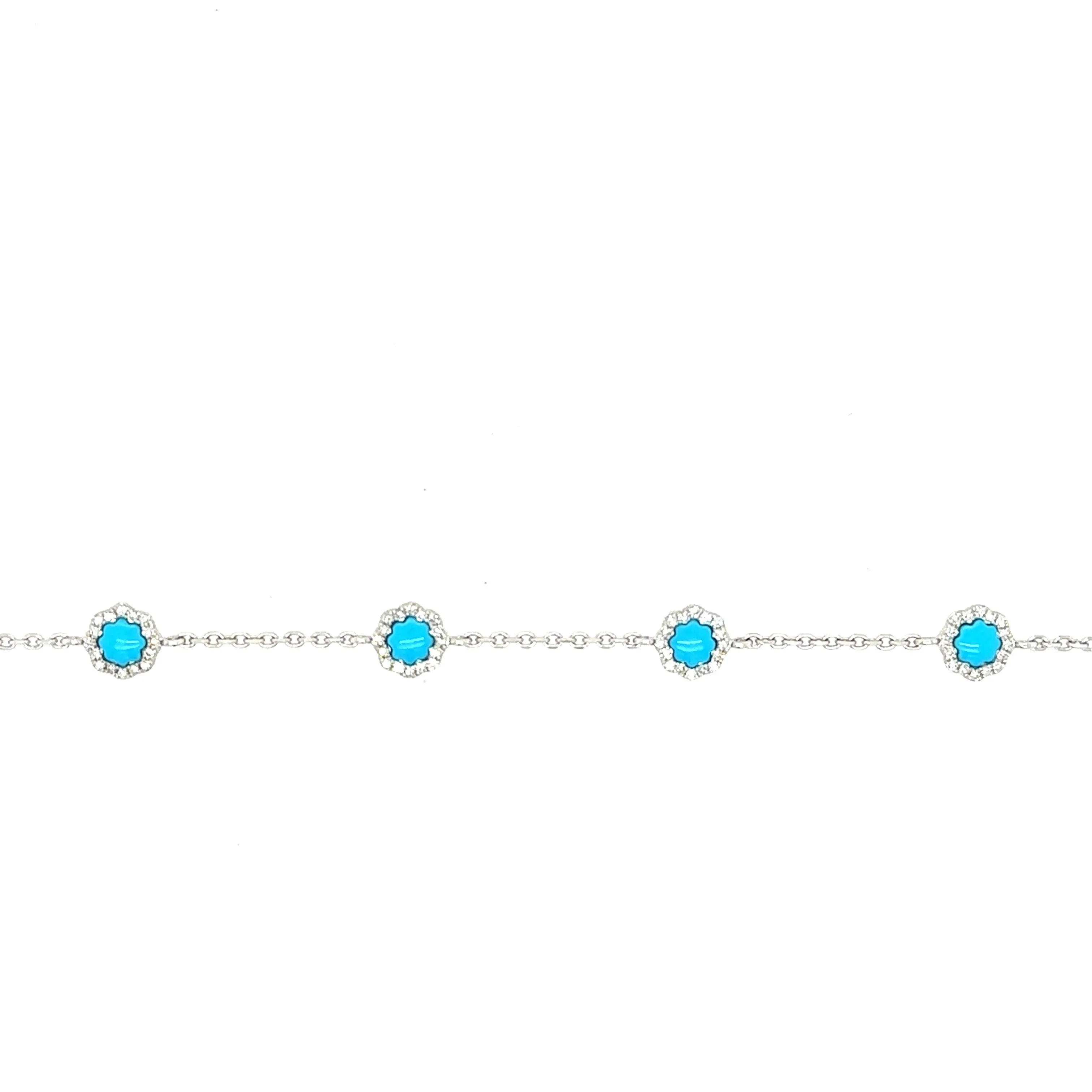 14K White Gold Turquoise And Diamond Dainty Bracelet
