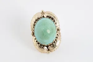 14k Yellow Gold 28.00tcw Turquoise Leaf Ring Size 6.5 (14.90g.)