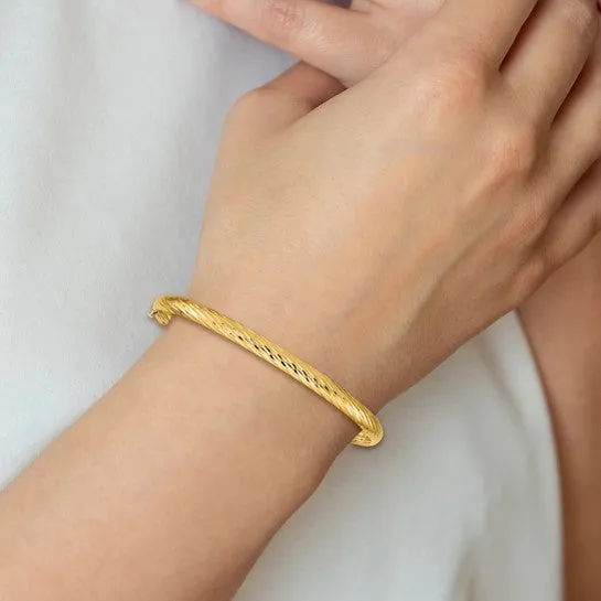 14K Yellow Gold (4.75mm) Textured Diamond Cut  Bangle