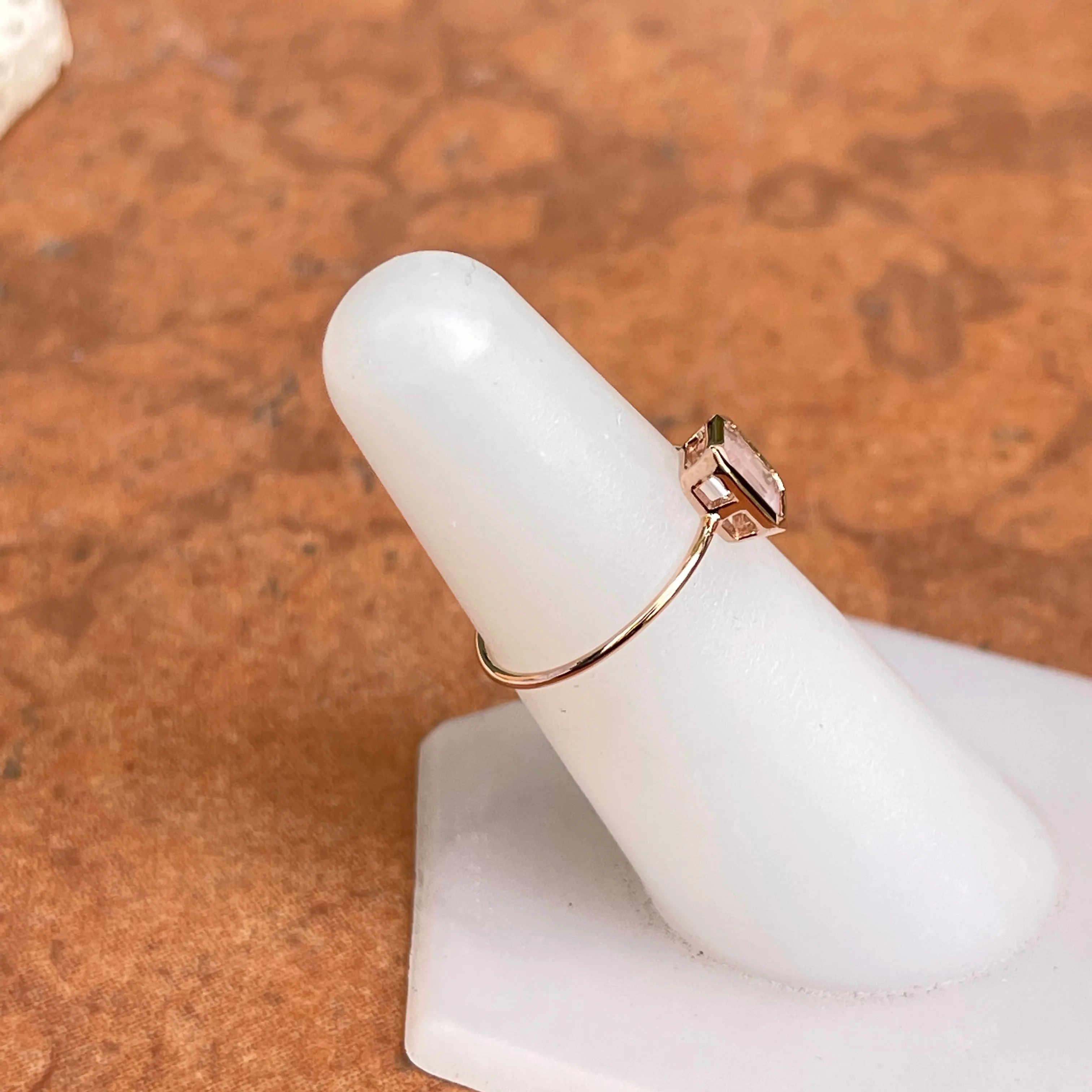 14KT Rose Gold Octagon Bezel Pink Quartz Ring