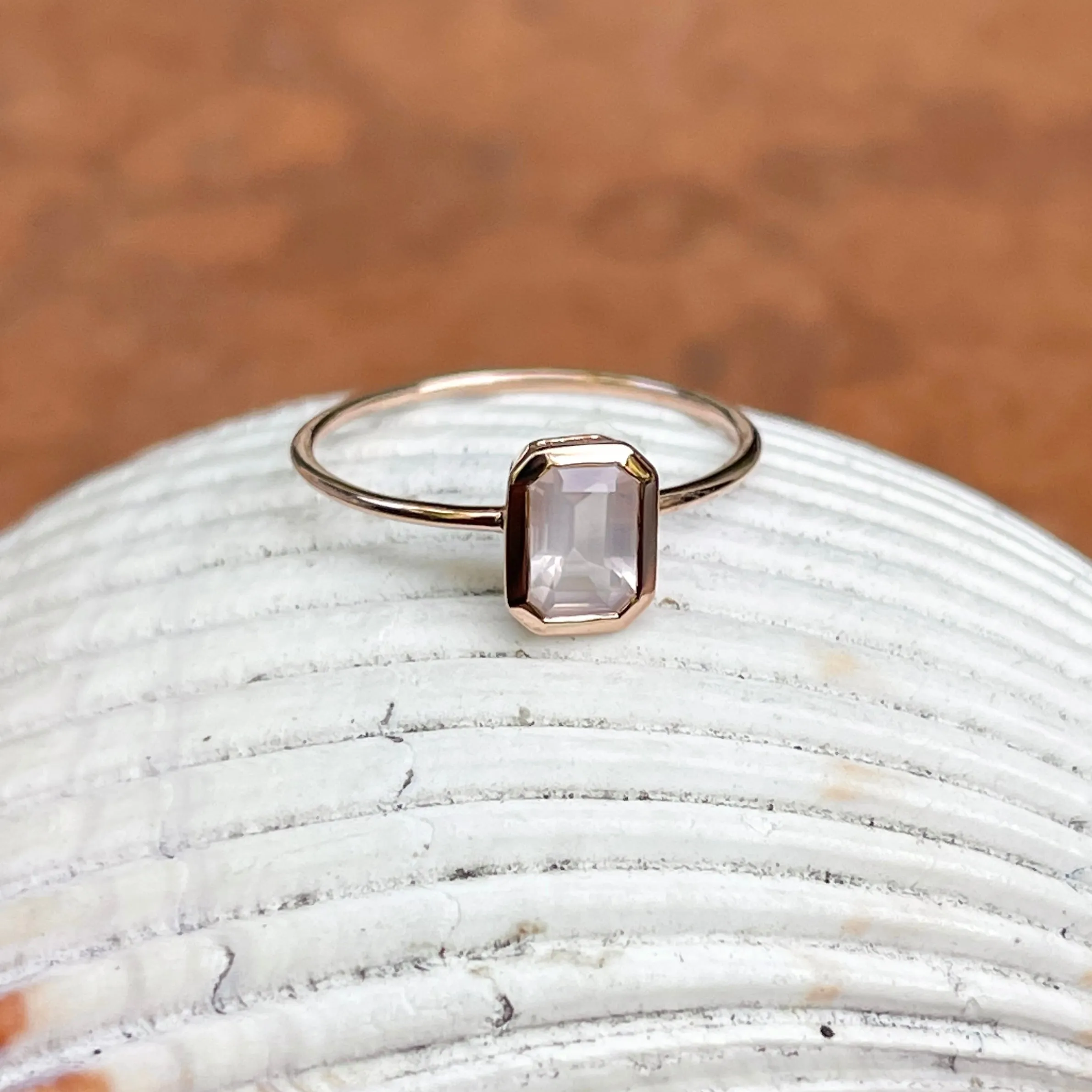 14KT Rose Gold Octagon Bezel Pink Quartz Ring
