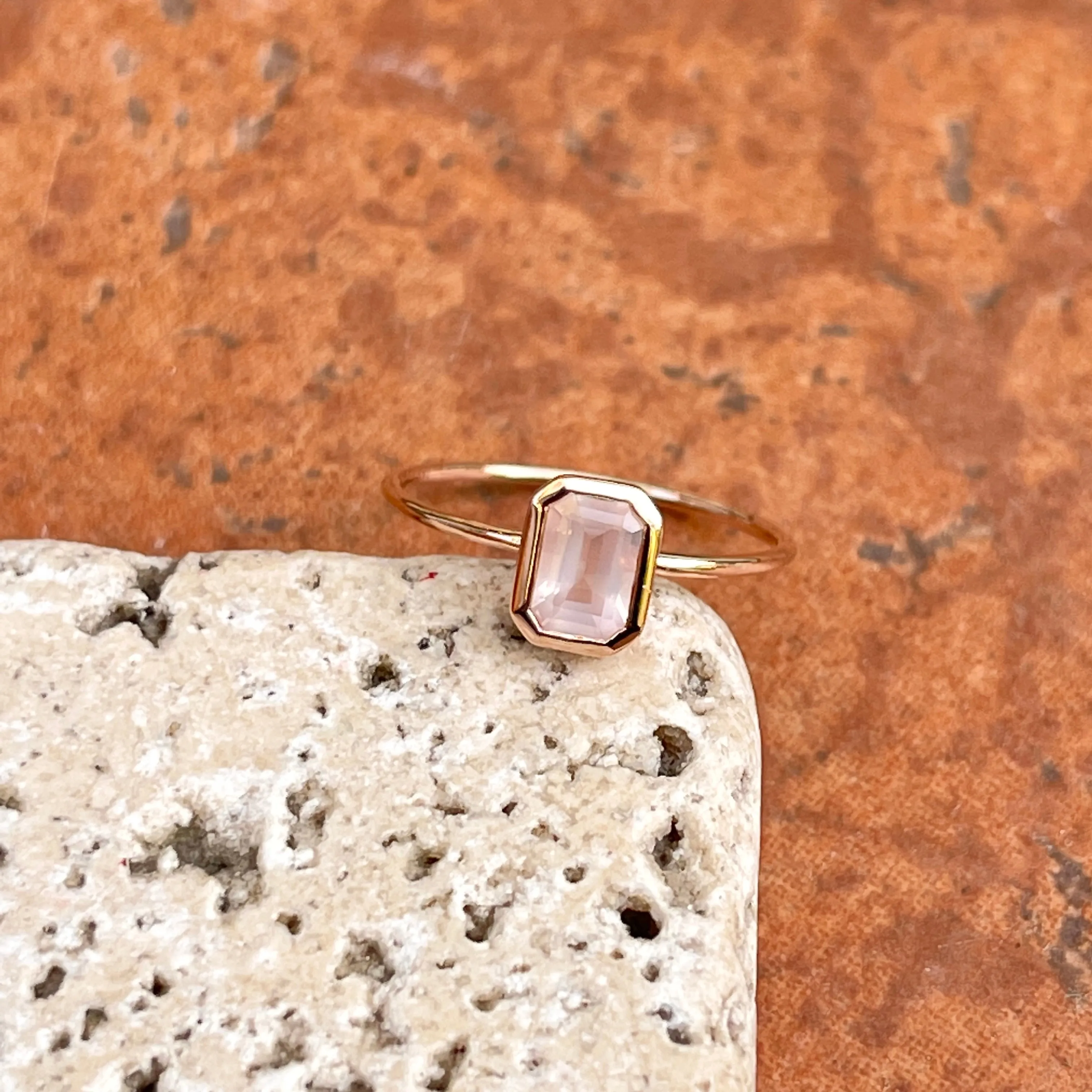 14KT Rose Gold Octagon Bezel Pink Quartz Ring