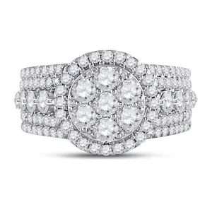 14kt White Gold Womens Round Diamond Cluster Bridal Wedding Engagement Ring 2.00 Cttw