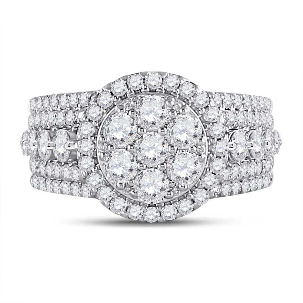 14kt White Gold Womens Round Diamond Cluster Bridal Wedding Engagement Ring 2.00 Cttw