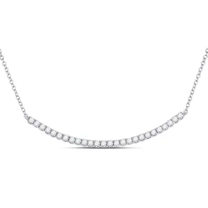 14kt White Gold Womens Round Diamond Curved Bar Necklace 3/4 Cttw
