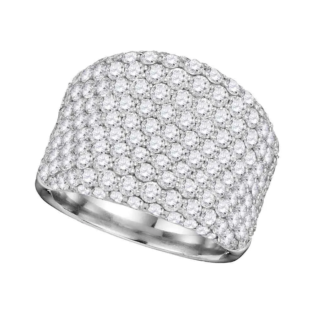 14kt White Gold Womens Round Pave-set Diamond Wide Fashion Band Ring 3-7/8 Cttw