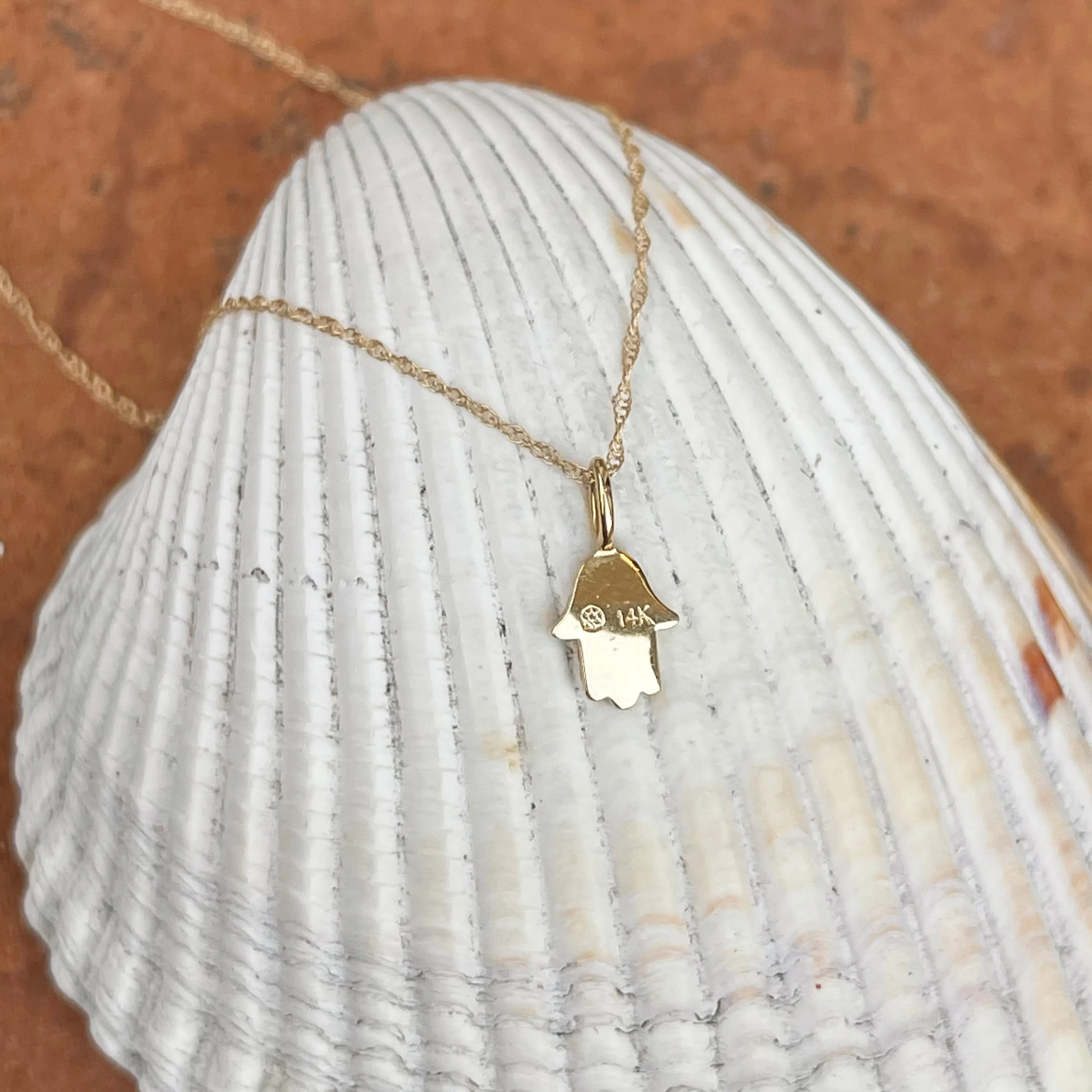 14KT Yellow Gold Pave Diamond Hamsa Mini Pendant Necklace