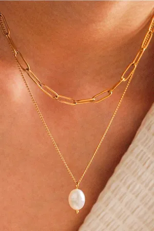 18k Paperclip Mini Pearl