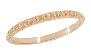 1950's Mid Century Geometric Carved 1.9mm Wide Thin Wedding Band in 14 Karat Rose Gold