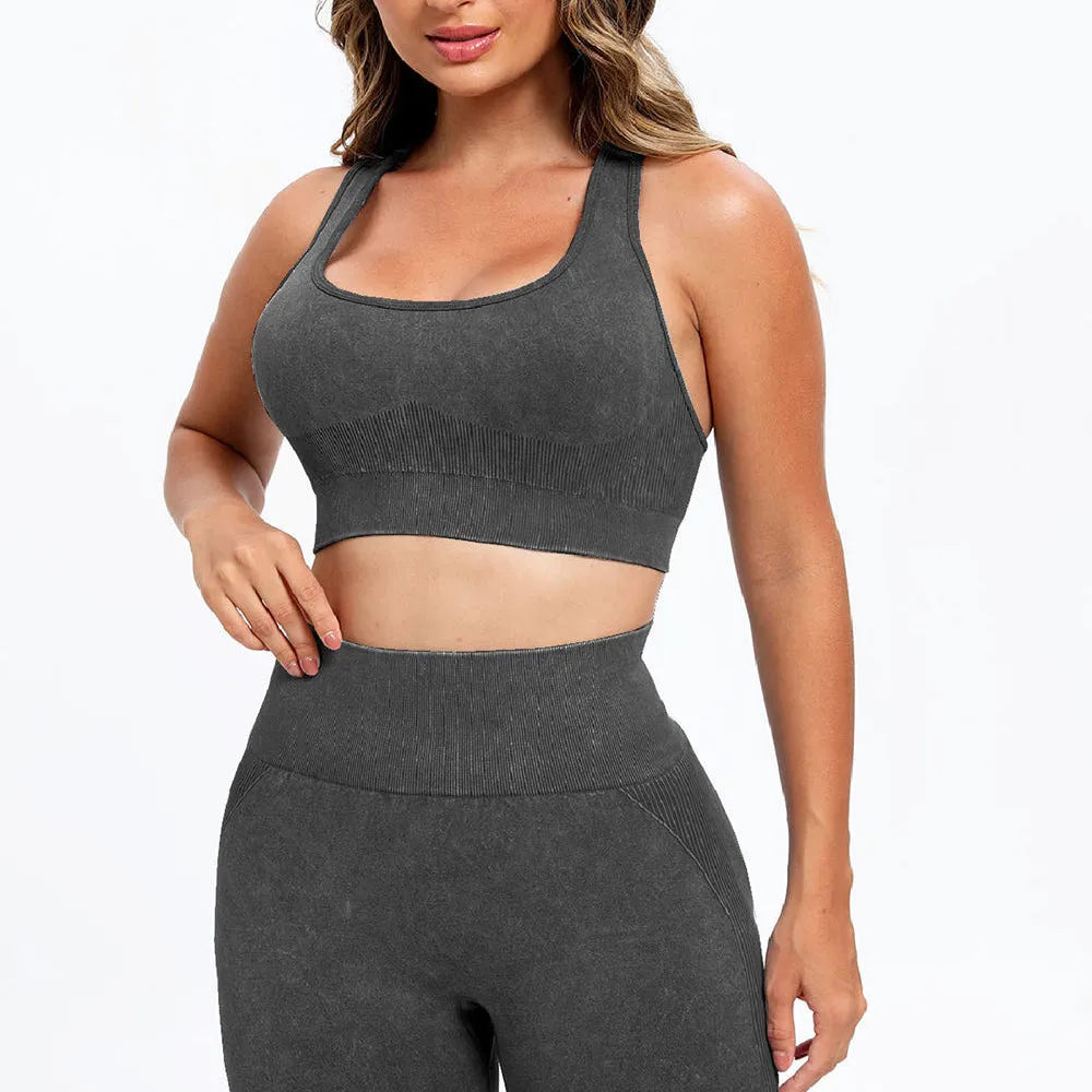 3 Piece Washed Square Neck Wide Strap Active Set