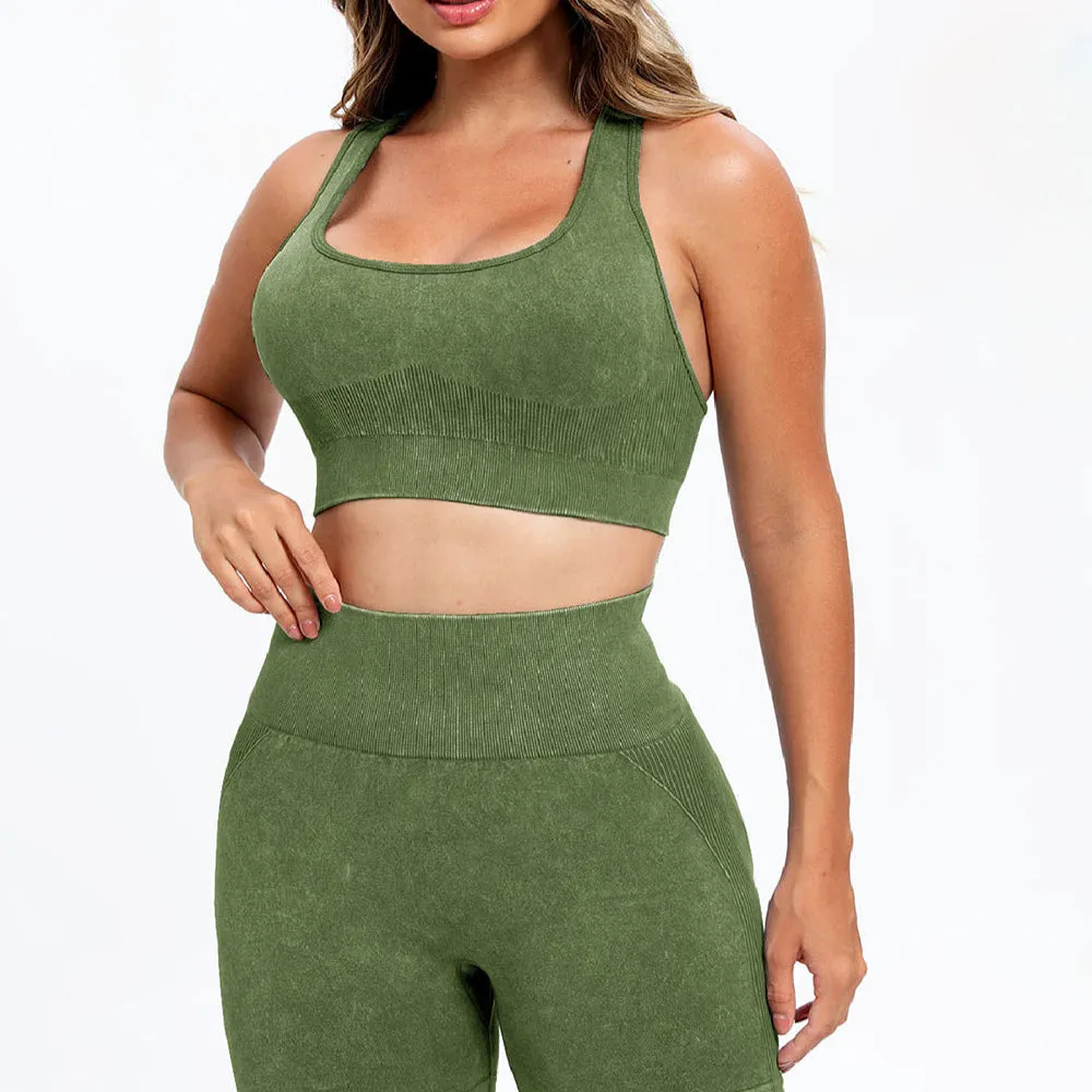 3 Piece Washed Square Neck Wide Strap Active Set