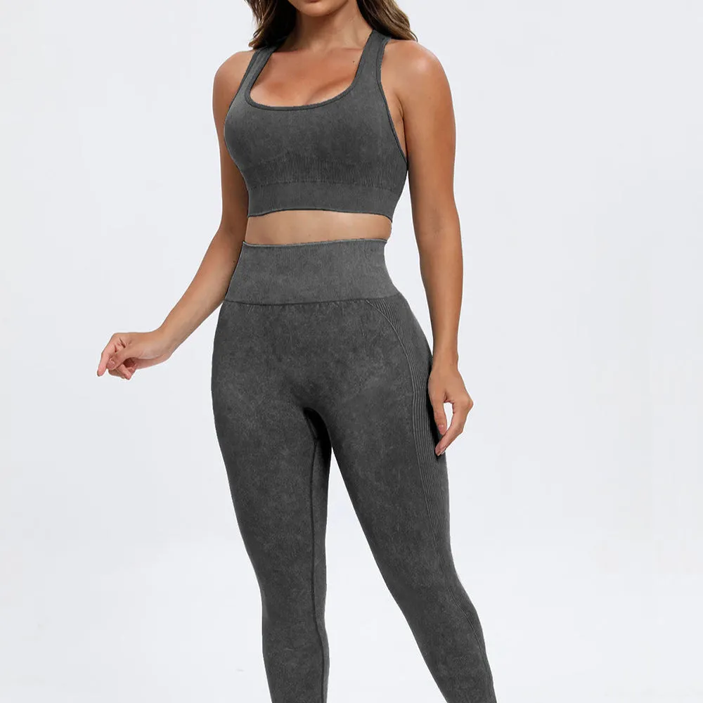 3 Piece Washed Square Neck Wide Strap Active Set